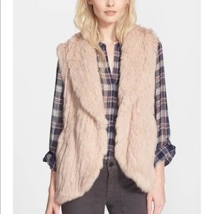 JOIE Pink Amery Fluffy Lapel Genuine Rabbit Fur Vest